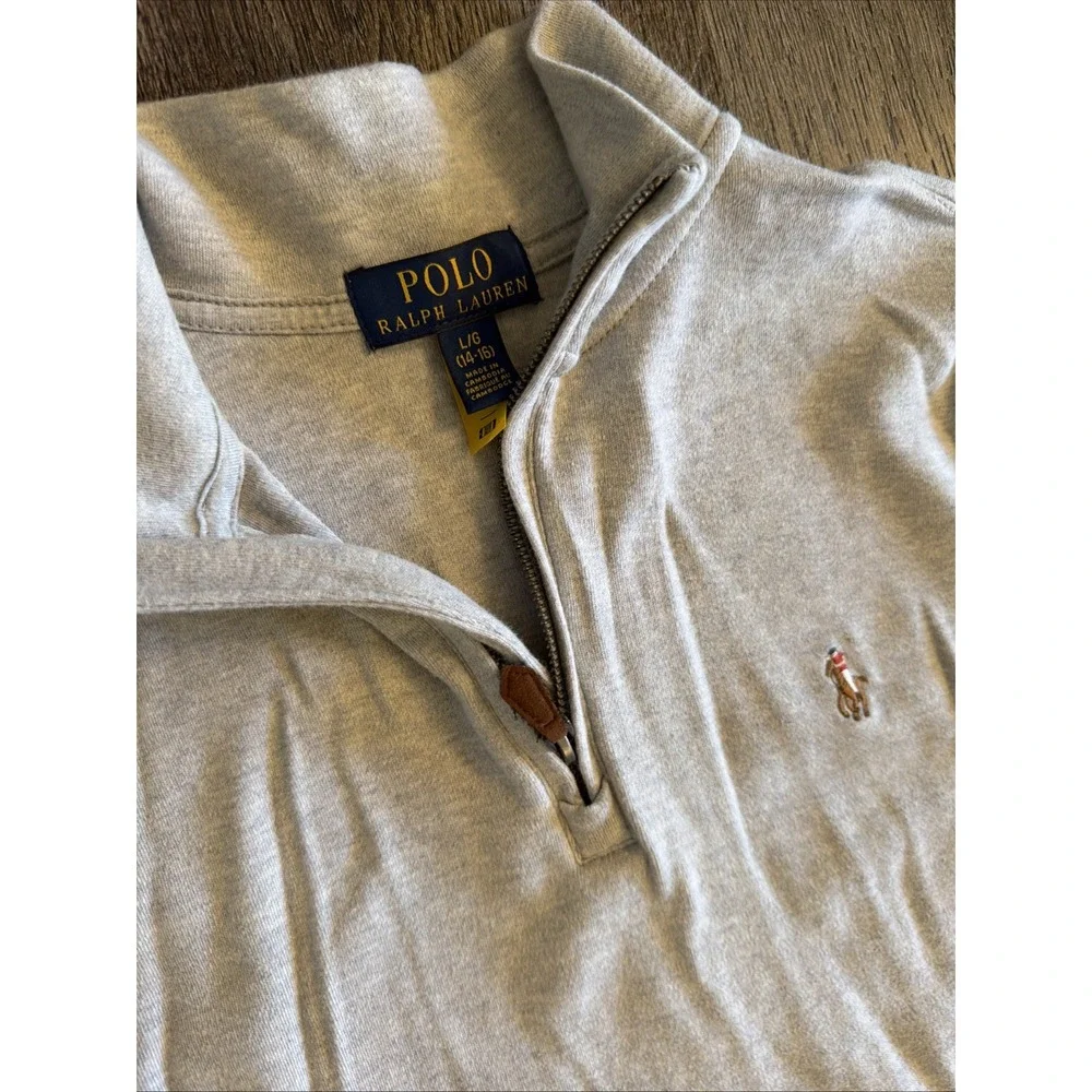 Polo Ralph Lauren Pullover Boys L 14-16 Gray Quarter Zip Long Sleeve Pony